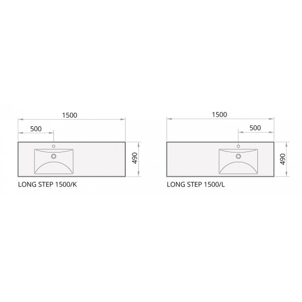 Akmens masės baldinis praustuvas PAA Long Step, 1500 x 490 mm, ILS1500/L/00 7