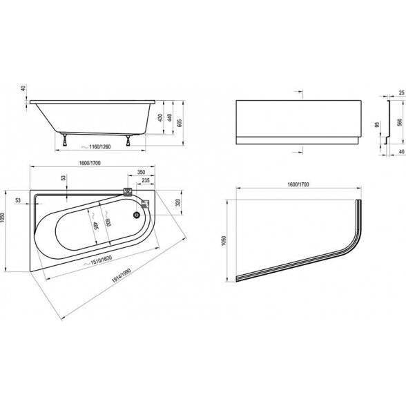 Akrilinė asimetrinė vonia RAVAK Chrome 1600 x 1050, kairinė (Iš ekspozicijos) 4
