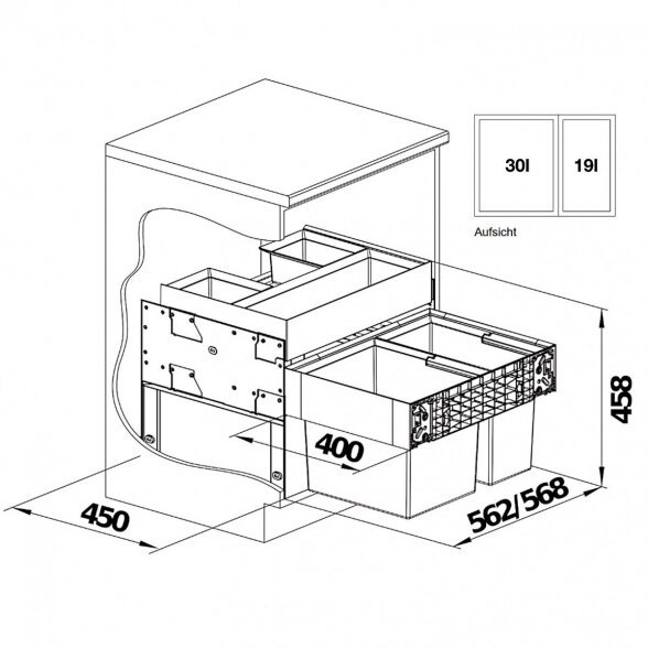 Atliekų rūšiavimo sistema 60 cm spintelei BLANCO SELECT II 60/2 Orga 1