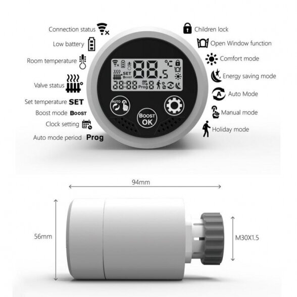 Elektroninis radiatoriaus termostatas MEPA 763 Wi-Fi, baltas 1
