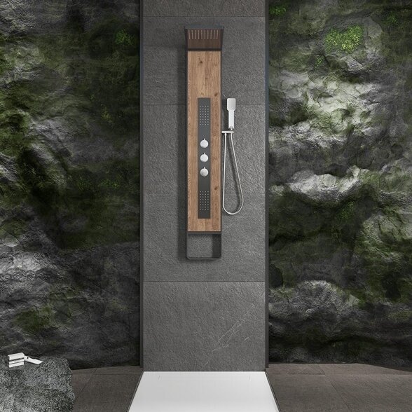 Nerūdijančio plieno dušo panelis MEPAshower wood su termostatiniu maišytuvu 1