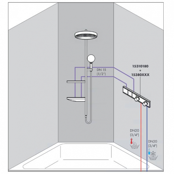 Potinkinis termostatinis dušo 4 in 1 komplektas HANSGROHE Rainfinity Showerpipe 360 1jet, chrome 11