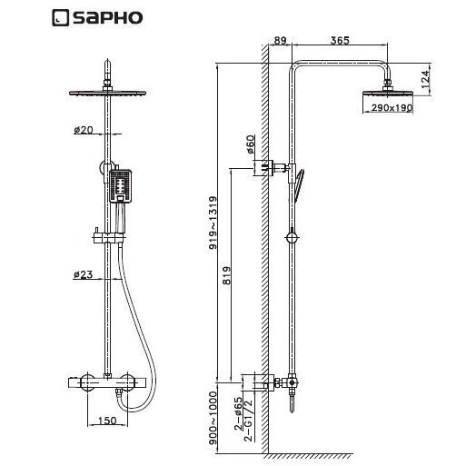 Termostatinė dušo sistema su rankiniu dušeliu SAPHO Mixona, KJ639 6