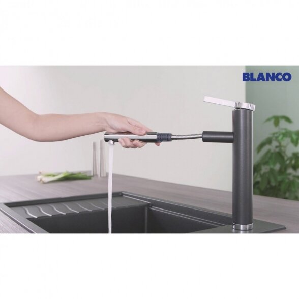 Virtuvinis (plautuvės) maišytuvas su ištraukiama žarnele BLANCO Linee-S, balta / chromuotas 3
